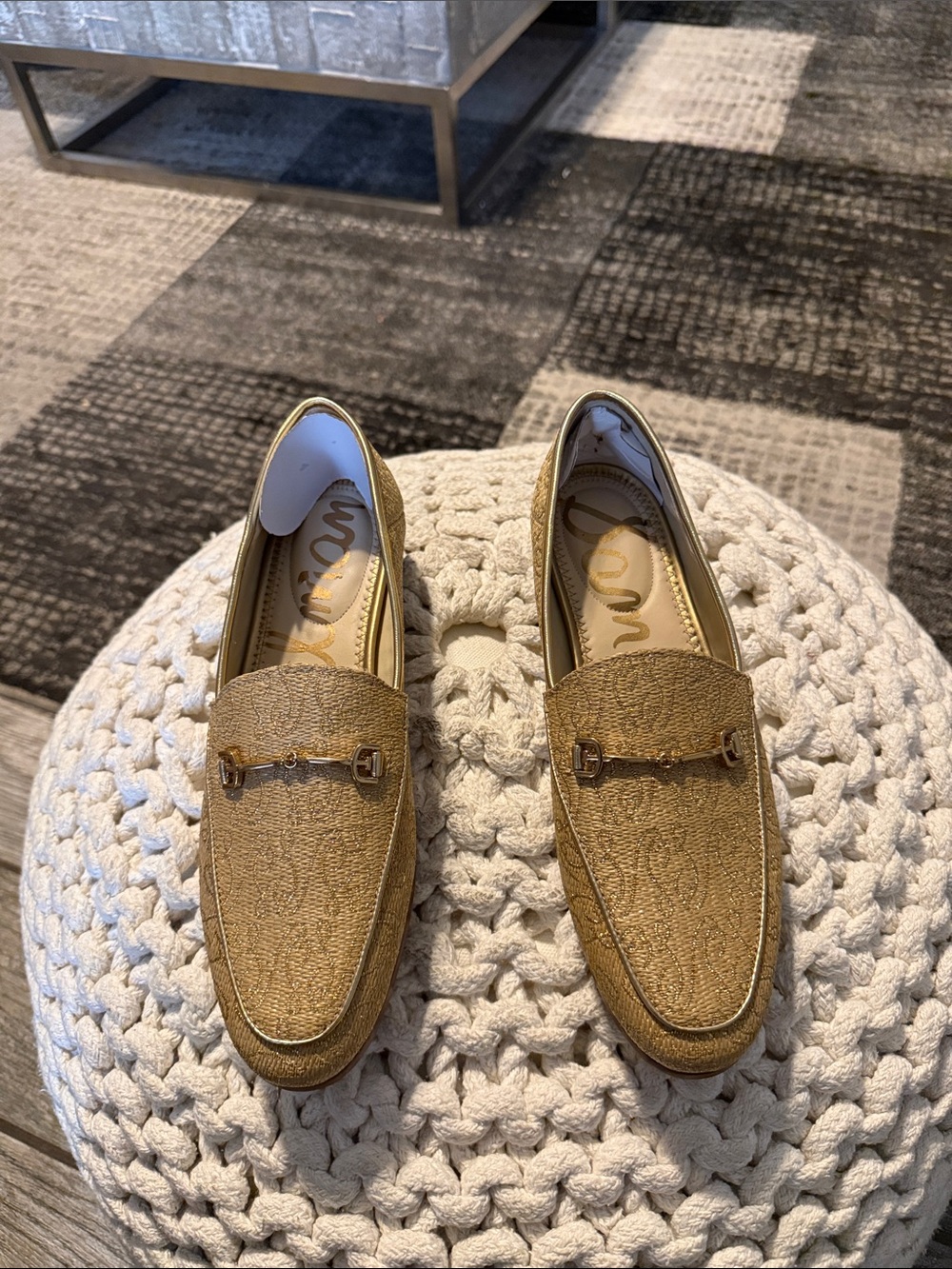 Sam Edelman Gold Textured  Slip-On Loafers. NWOB